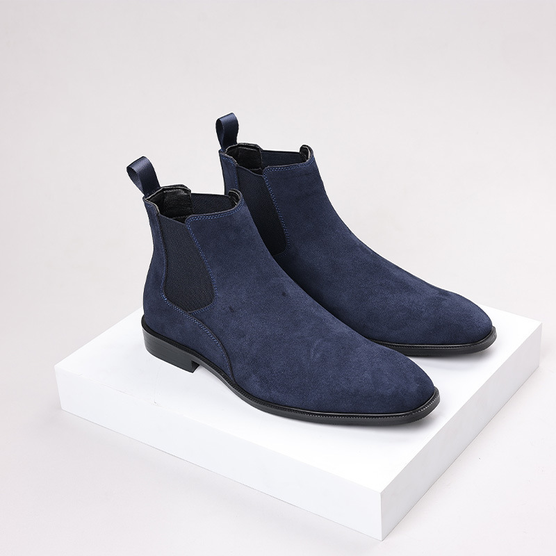 Cross-Border Autumn and Winter Pure Color Chelsea Men's Boots British Fashion Large Size Frosted Surface Short Leather Shoes