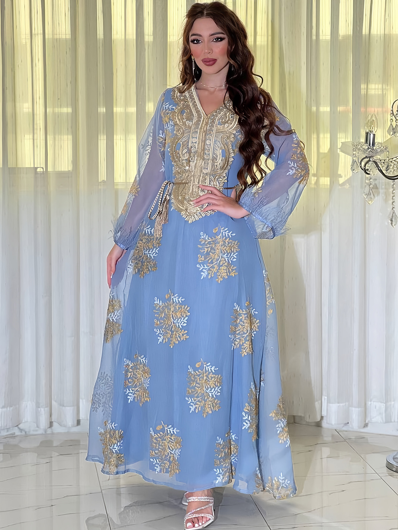 Damenbekleidung Bestickte muslimische Roben Arabische Kleidung Kleider_voghion.com