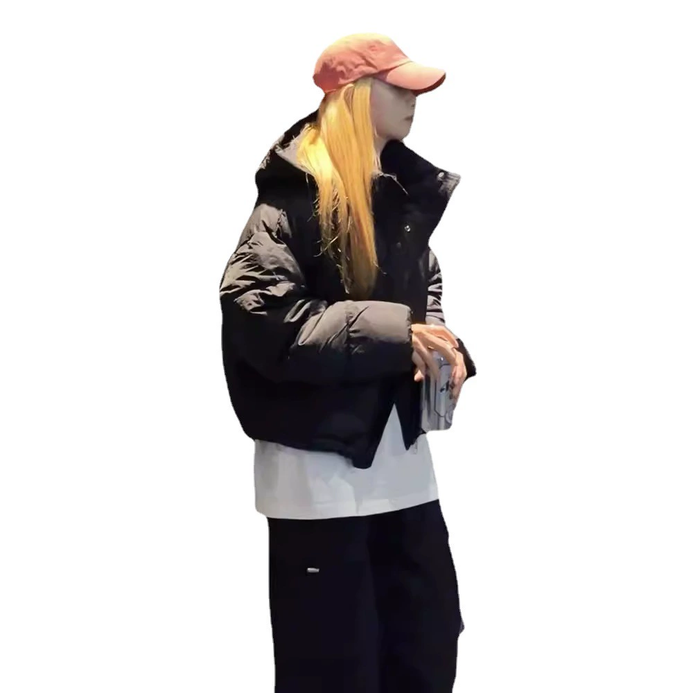 Short down jacket, retro hoody, American style, increased thickness