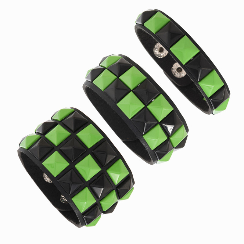 European and American Stylish Punk Cool Street Shooting Nightclub Dark Colorful Square Rivet Bracelet Couple Leather Combination Bracelet European and American Stylish Punk Cool Street Shooting Nightclub Dark Colorful Square Rivet Bracelet Couple Leather Combination Bracelet