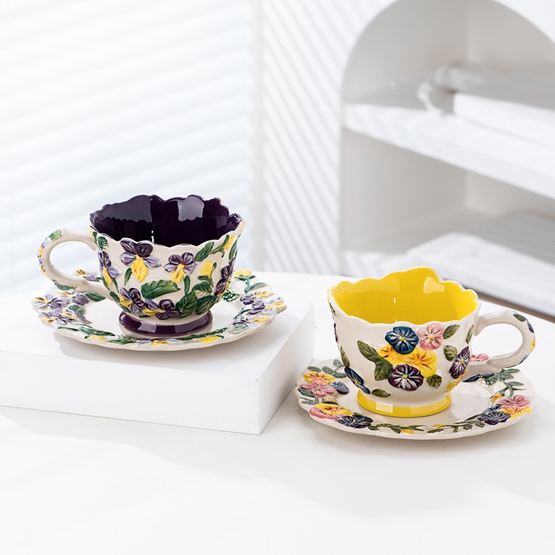 American Designer Household Ceramic Coffee Cup Iris Coffee Cup and Saucer Afternoon Tea Cup and Plate Set Snack Plate
