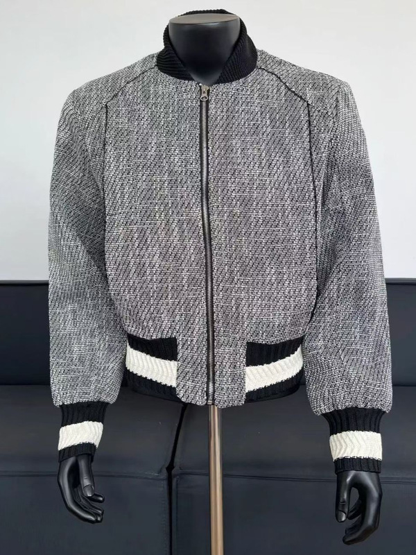 Autumn and Winter Men's Light Luxury Chanel Style Knitted Coarse Flower Baseball Suit Jacket Trendy Brand Zipper Profile Slim-fit Jacket Trendy