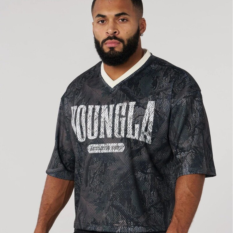 YOUNGLA American New Men's Oversized T-shirt Summer Sports Fitness Quick-drying Breathable Mesh Short-sleeved T-shirt