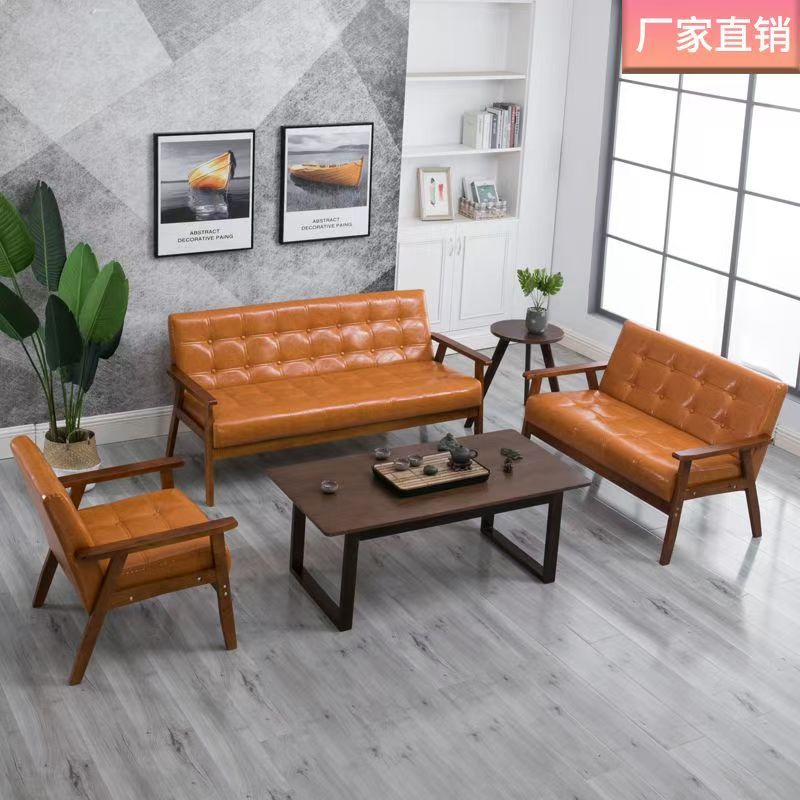 Café Sofá de recepción de negocios Negociación sala de estar Oficina Sofá de madera simple Sofá de oficina image 3