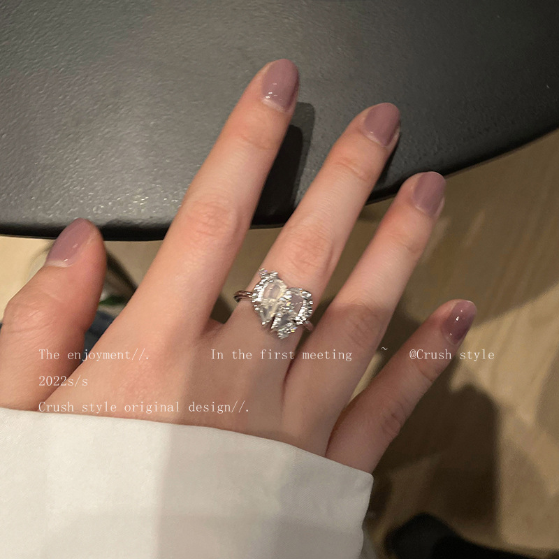愛心鋯石開口戒指女ins甜酷輕奢小眾設計食指戒冷淡風高級感指環