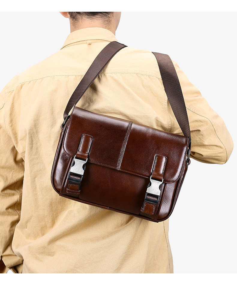 Túi đeo chéo nam da bò thật dung tích lớn, đựng vừa máy tính bảng 10 inch — nâu, đen chi tiết 12