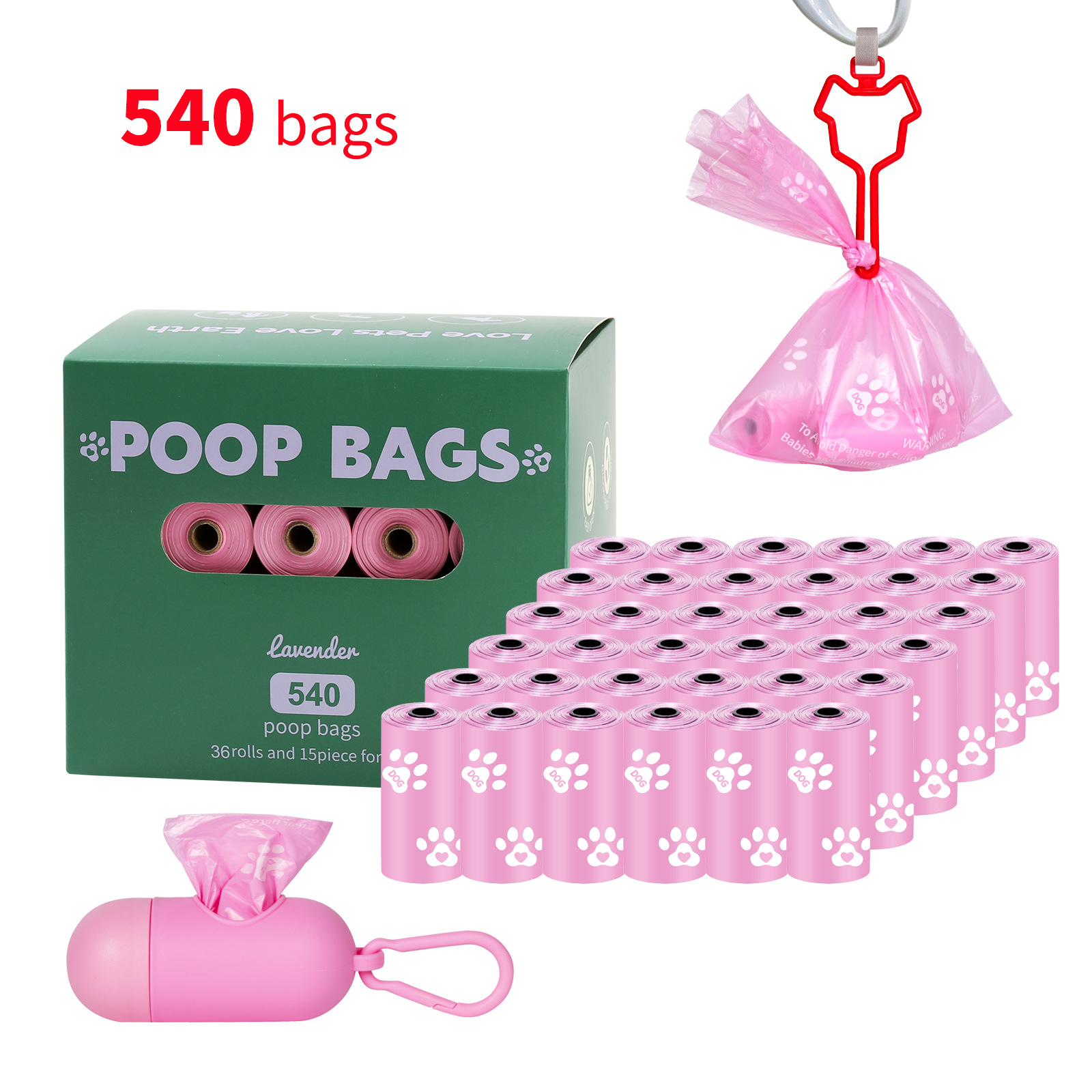 Nueva bolsa de mierda degradable ecológica para perros, bolsa de heces portátil, dispensador de clip de manos libres, bolsa de basura para mascotas