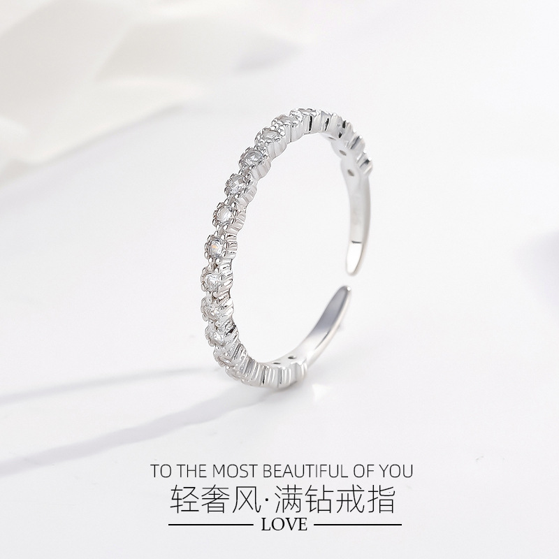 Estilo ins anillo de plata esterlina S925 moda anillo de diamante completo femenino ligero estilo de lujo anillo de diseño de nicho femenino anillo apilado desgaste