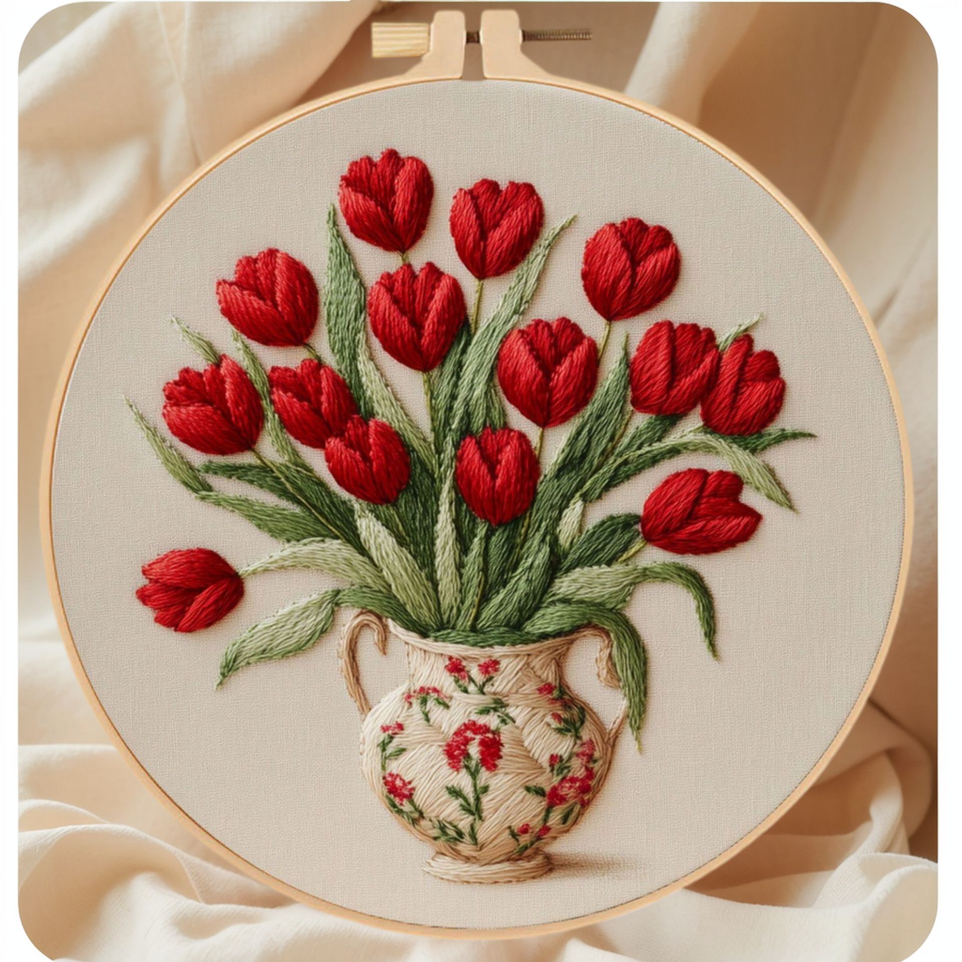 Nuevos productos transfronterizos Red Flowers Embroidery KIT Rosas rojas vasijas de bordado KIT Inglés aguja