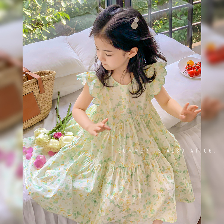 Girls' Dress 2026 Summer New Style Children's Flutter Sleeve Floral Dress Baby Thin Sweet Cute Princess Dress