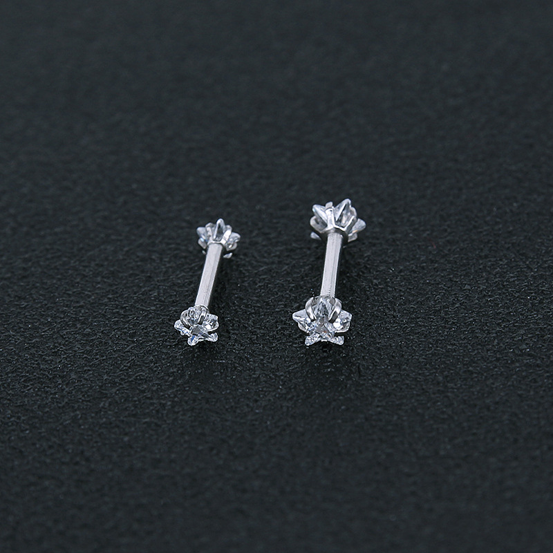 Geometric Stainless Steel Zircon Earrings Silver Twist Thin Stud Earrings for Men Women Fashion detail image 15
