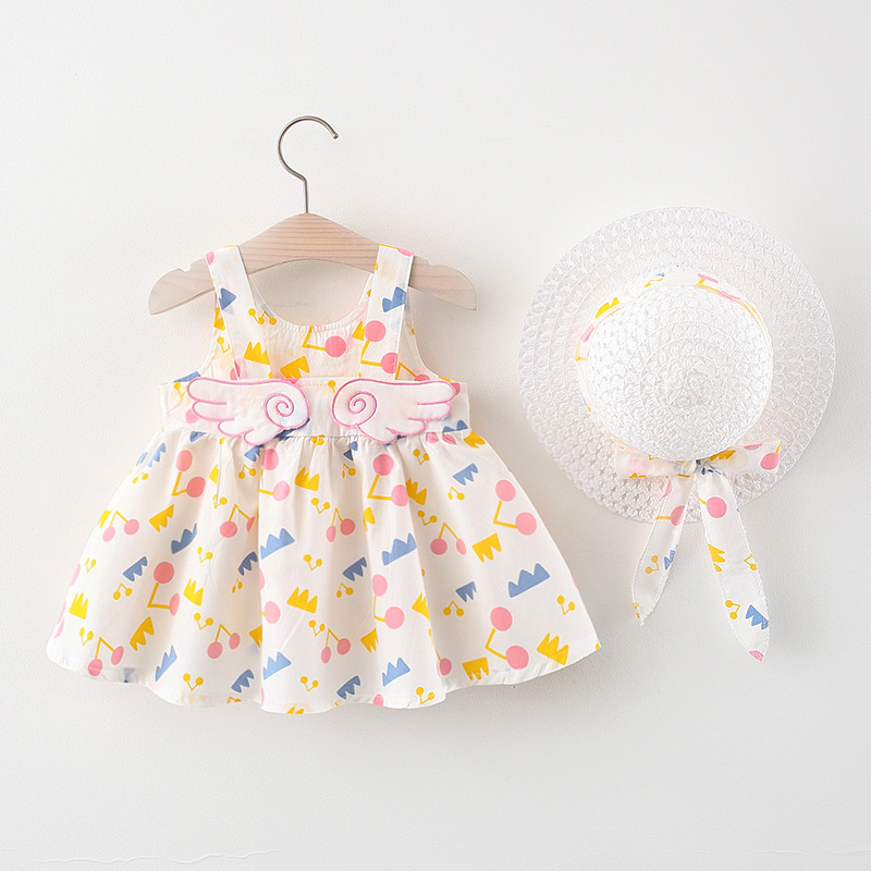 2025 summer new crown cherry wing skirt girls dress with small wings…