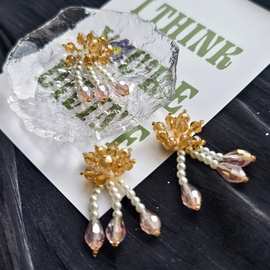 鞋子绣花鞋黄色水晶流苏汉服配件饰品材料DIY手工吊坠手工水晶