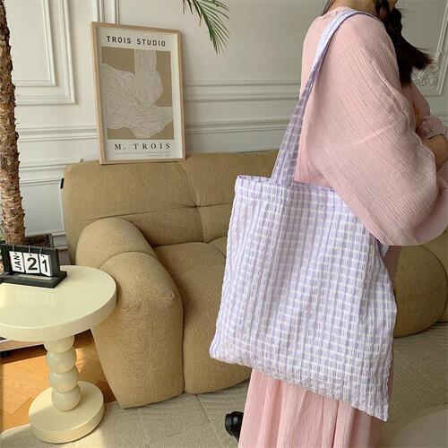 Summer New Fairy Bag Yellow Polka Dot Grid Single Strap Bag Japanese Style Fresh Student Fabric Bag Slim