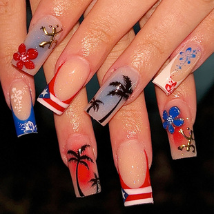American Independence Day Handmade Wearing Armor y2k Beach European and American Nail Art Patch Long Square Ladder Creative Handmade Manicure Pieces
