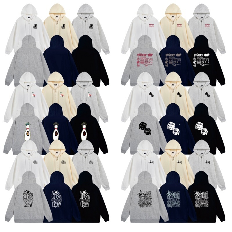 Cross-border Stussy cardigan hoodie, casual style, black 8 dice, unisex hoodie jacket