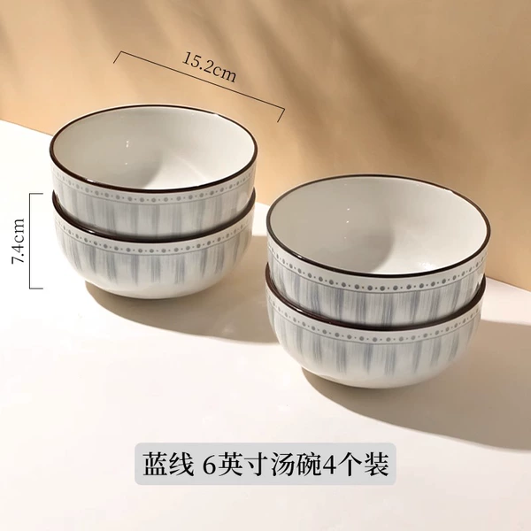 Blue line model-6-inch soup bowl, 4 pack
