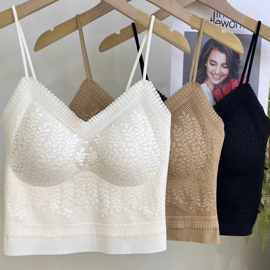 New Spice Girl Lace Thin Shoulder Strap Camisole Vest Women's Inner Belt One-piece Chest Pad Outer Wearing All-match Traceless Vest