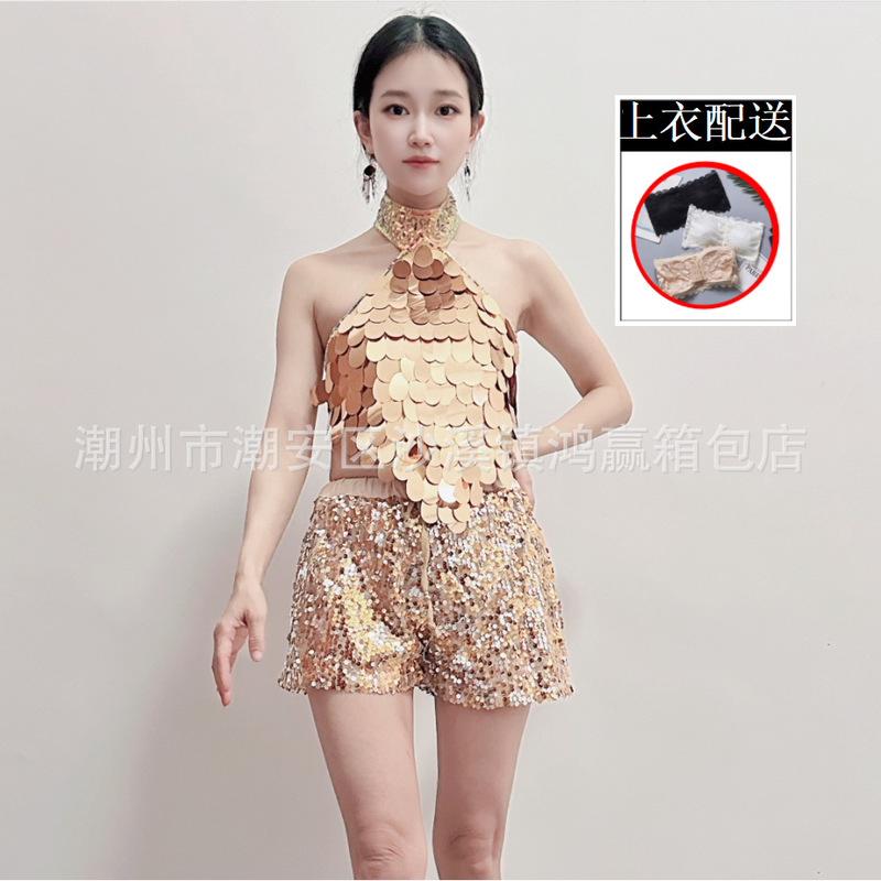 2025 Heavy Industry Sequins Korean Style Jazz Dance Costume Modern Trendy Sequins Belly Pants Jacket Costume Nightclub Performance