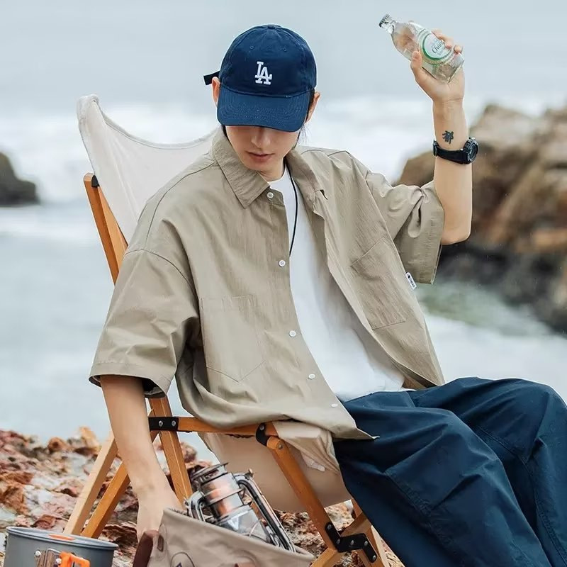 Short-Sleeved Shirt for Men, Summer 2026 New Style, Japanese Workwear, Summer T-Shirt, Trendy Casual Loose-Fitting Shirt Jacket