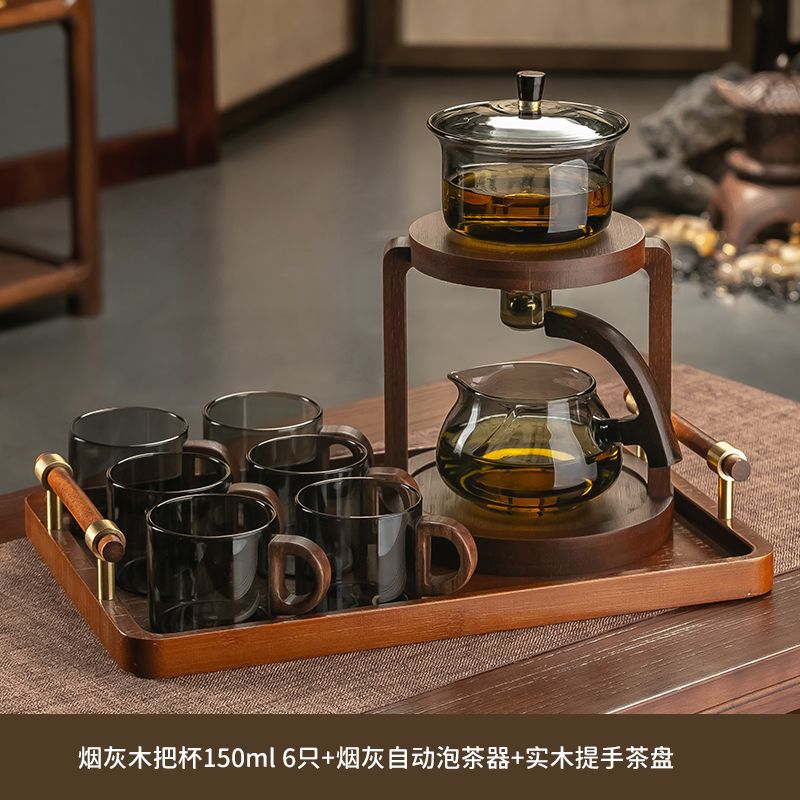 재 자동 차 메이커 + 나무 손잡이 찻잔 6개 + 손잡이 트레이