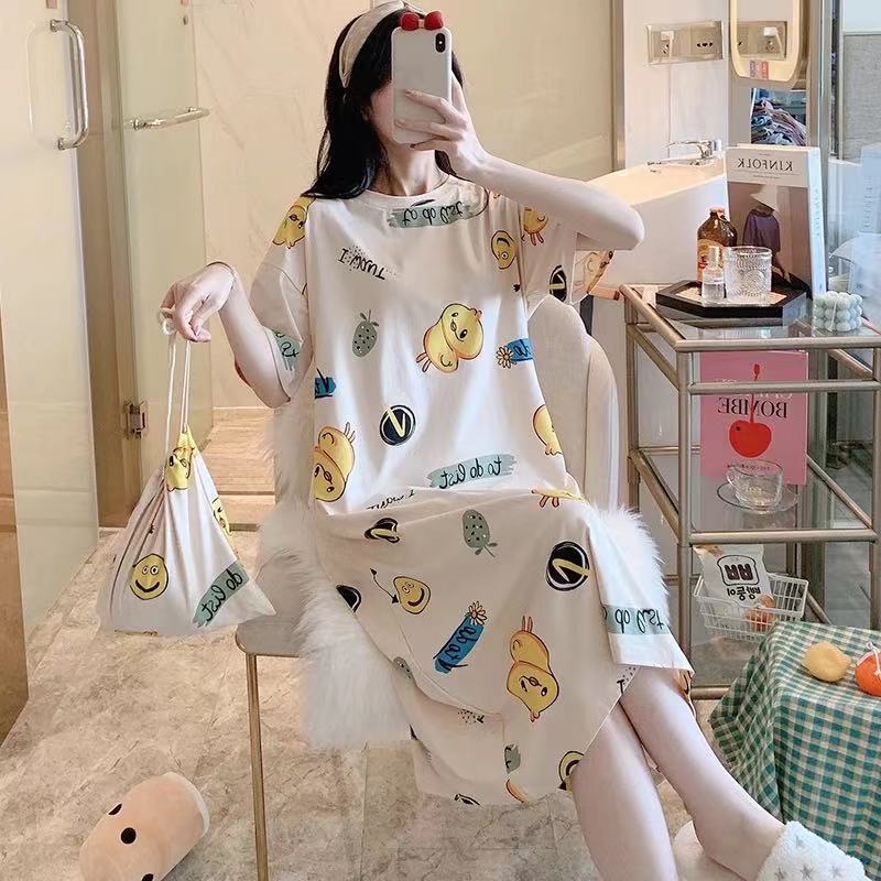Camisón para mujer, talla grande de verano, pijamas de maternidad para primavera y otoño, nuevo estilo 2024, manga corta, fino, lindo, dibujos animados de verano.