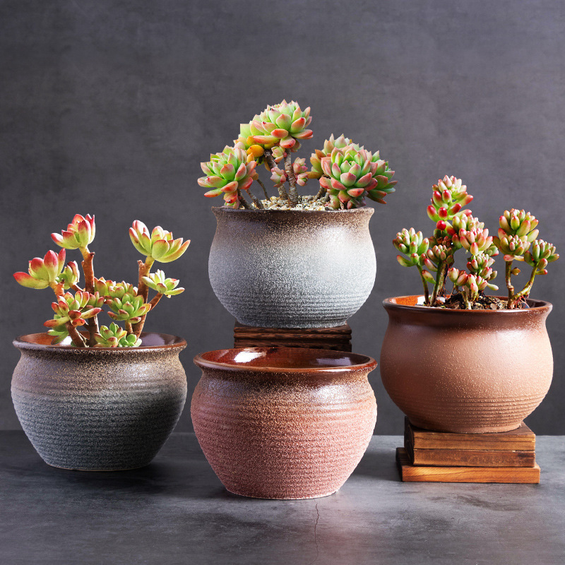 Fleshy flowerpot breathable stoneware creative cactus green plant pots ceramic wholesale living room home retro plain burning