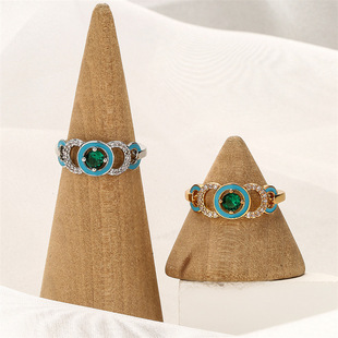 Fashion Heart Shape Copper Enamel Inlay Zircon Open Ring 1 Piece