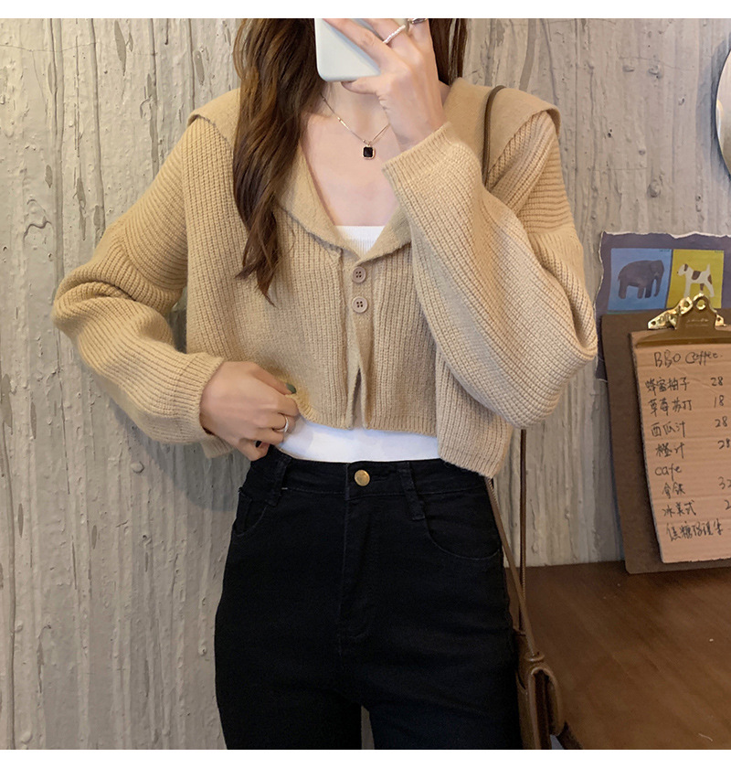 【中国直邮】茵如澜 新款秋冬chic上衣温柔甜辣毛衣针织衫 卡其色