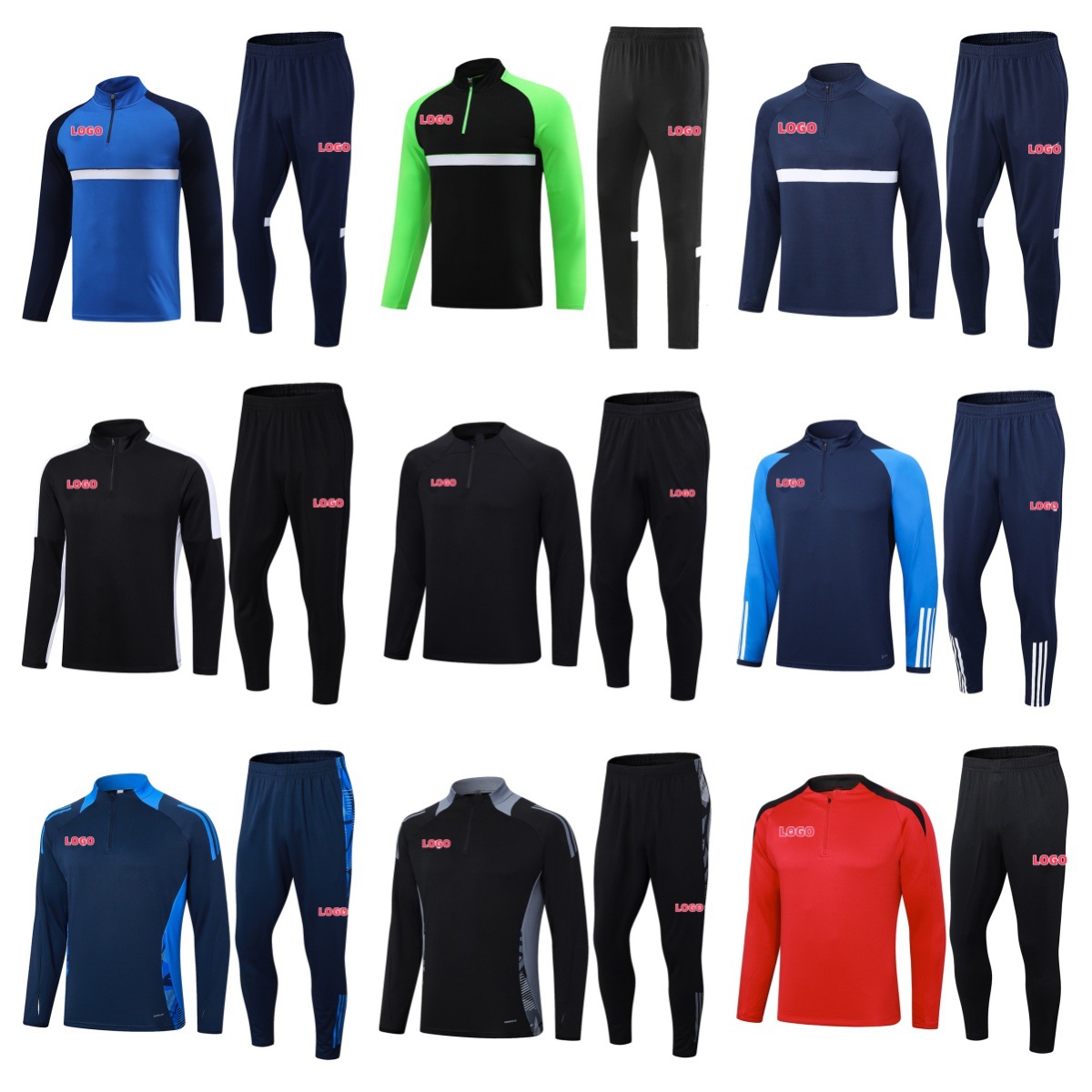 Half-Zip Long-Sleeved Football Training Suit Club Basic Quick-Drying Breathable Football Suit Foreign Trade Wholesale