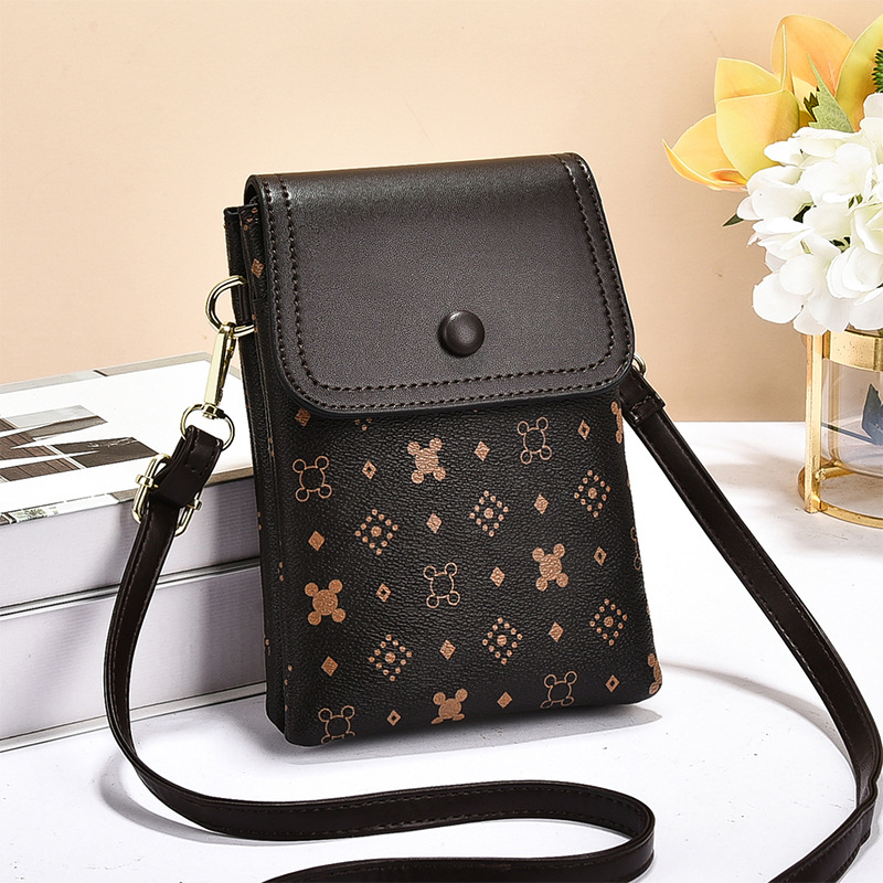 Classic printed phone bag, vertical design, double-layer, retro style, lightweight, crossbody bag for women, new style, perfect for outings and casual walks