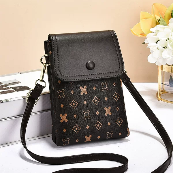 Classic printed phone bag, vertical design, double-layer, retro style, lightweight, crossbody bag for women, new style, perfect for outings and casual walks