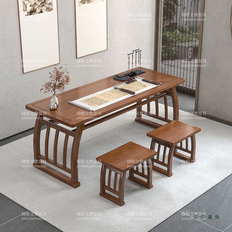 Antique Solid Wood Saddle Table Chinese Calligraphy Classroom Training Class Desks and Chairs Calligraphy and Painting Practice Brush Calligraphy Table Customization