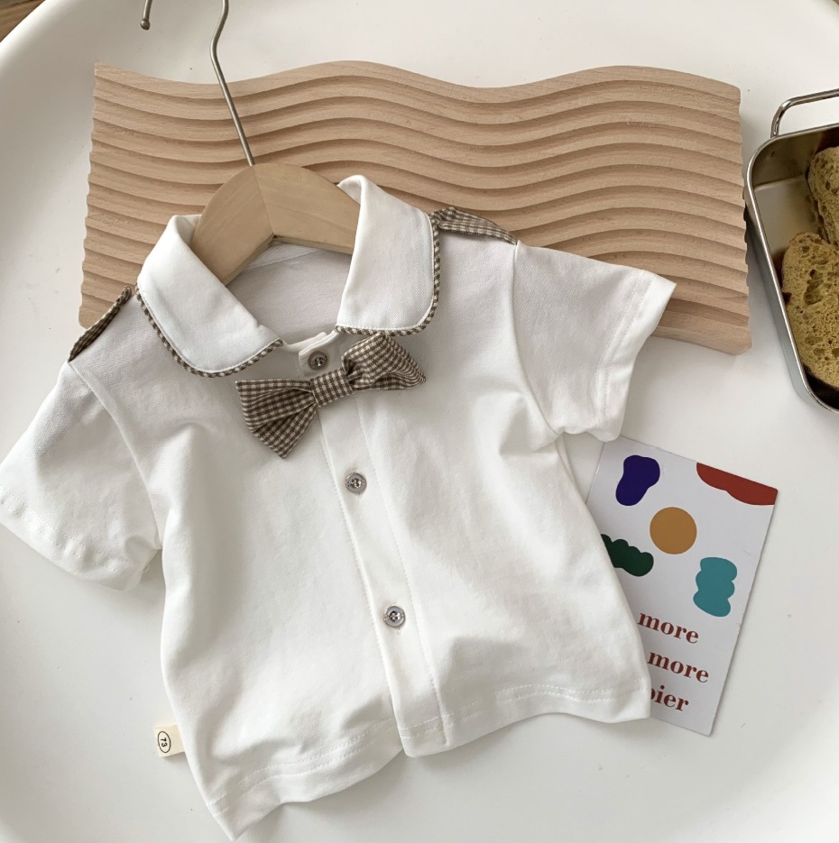 Camisa de manga corta para niños 0-6 años verano bebé moda arco camisa a cuadros camisa artística de niño CY901