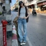 拖地春秋显瘦高腰牛仔裤