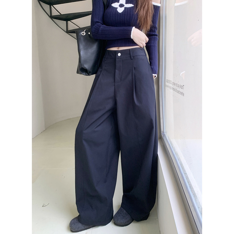 实拍 2025秋季新款韩版韩系风百搭纯色松紧腰宽松休闲小个子裤女|undefined