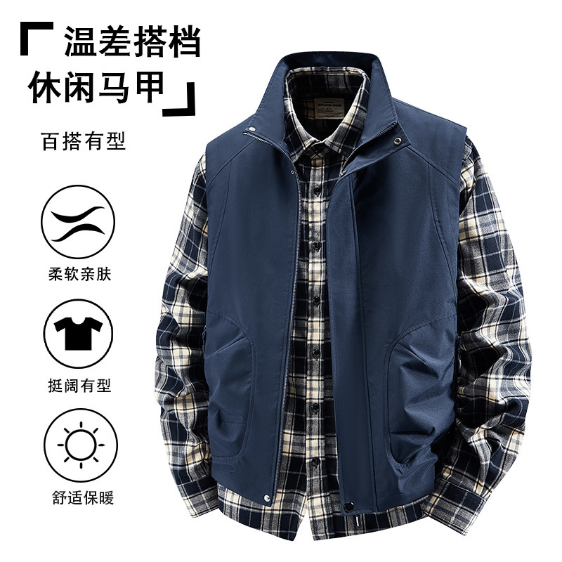 跨境款马甲户外春秋季软壳马甲男士立领开衫防风防水透气工装马甲|undefined