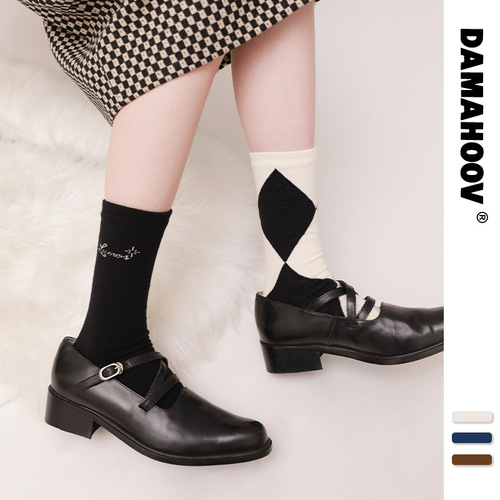 Ladies Business Style Asymmetric Houndstooth British Student Lady Short Socks JK Socks Female Middle Calf Socks Wholesale