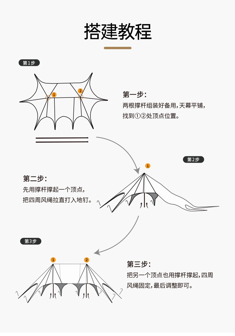 Large outdoor camping tent for large campsites, featuring a three-pole design, a lotus-shaped canopy, waterproof material, and excellent sun and rain protection