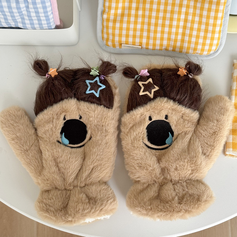 跨境棉花娃娃diy 毛绒全包手套冬季可爱学生便携搞怪加厚挂脖手套|undefined