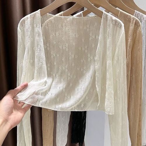 White lace sun protection cardigan women's summer outerwear strap dress shawl shirt short air conditioning vest jacket thin 