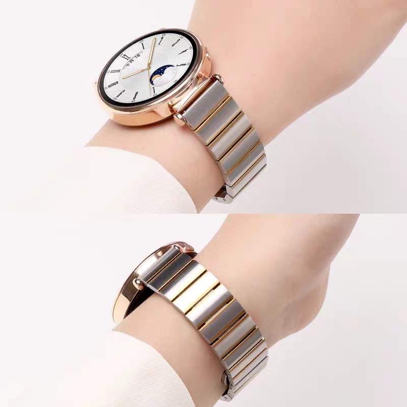 For Huawei GT4 Watch with One Bead Bamboo Section Solid Stainless Steel Butterfly Buckle Women's iwatch4 Watch Strap