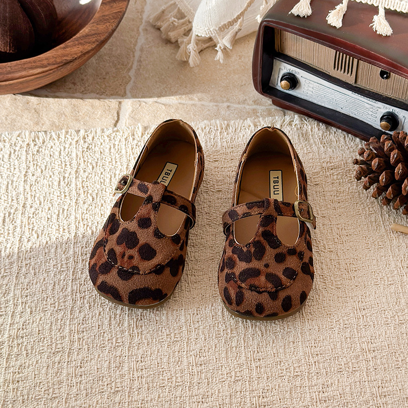 Mädchenschuhe aus schokoladenbraunem Ahornleder mit Leopardenmuster im koreanischen Stil, einzelne Schuhe für Kinder, Schülerinnen, Herbstsaison_voghion.com