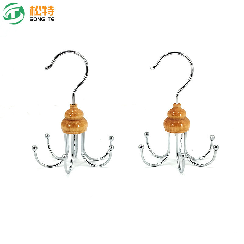 Cross-border 6-hook hanger, multifunctional iron-wood tie and scarf rack, non-slip, non-marking, for suspenders and underwear, wholesale