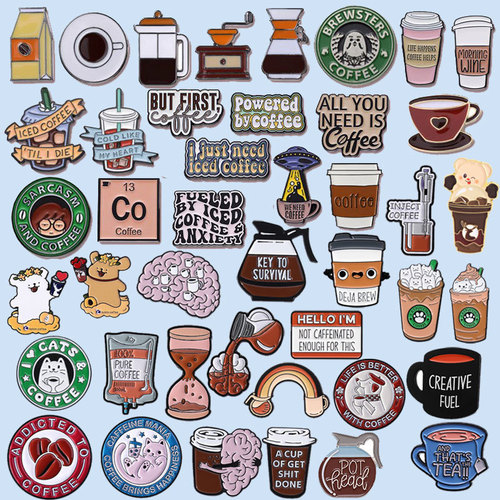 European and American English Coffee Series Brooch Set, Metal Badges, Fashion Accessories, Versatile Beverage Milk Tea