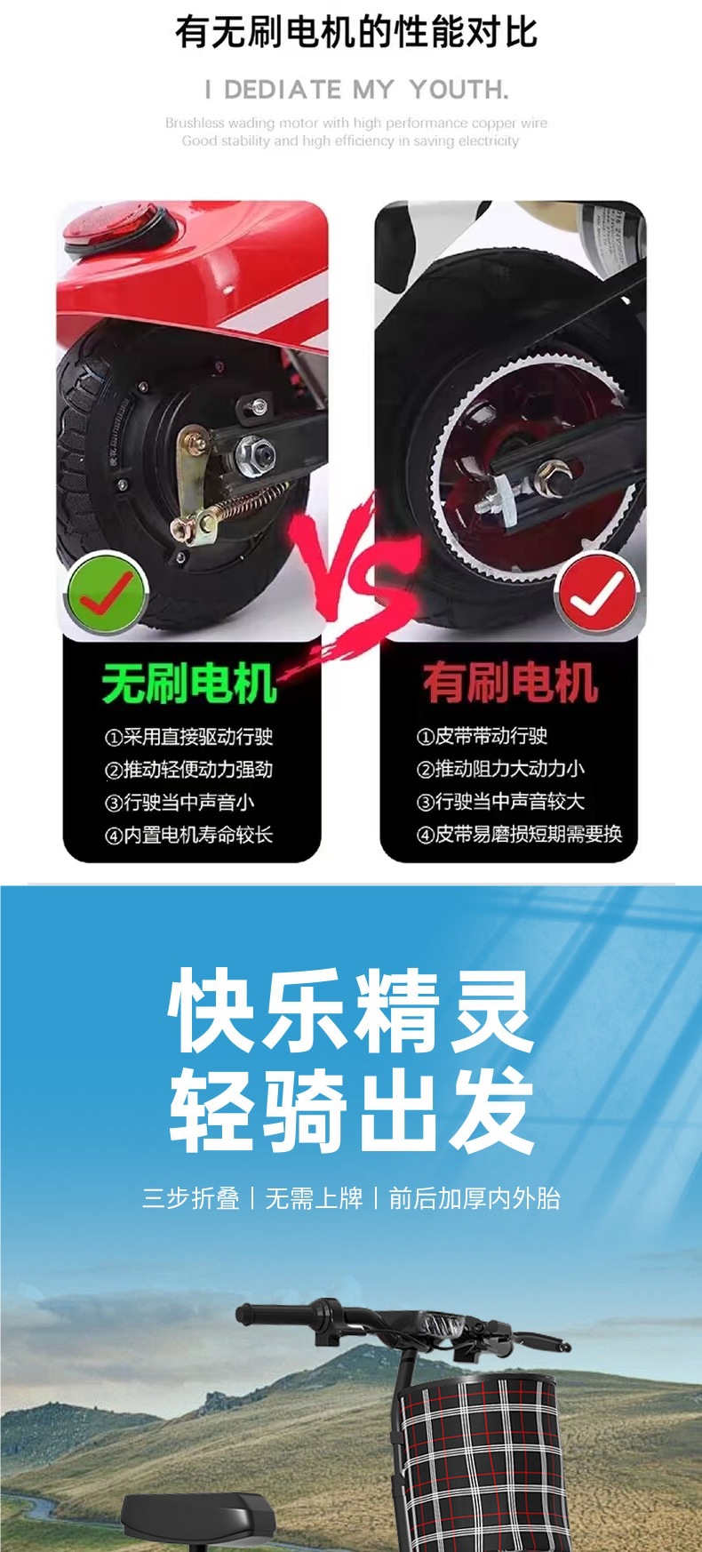 Foldable electric scooter, mini electric vehicle, lightweight and portable electric scooter for commuting to work, and other uses