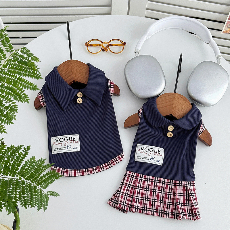 Autumn and Winter Preppy Style Pet Shirt Skirt Cat Bichon Teddy Schnauzer Small Size Dogs Outer Wear Fake Two-Piece Couple Outfit Autumn and Winter Preppy Style Pet Shirt Skirt Cat Bichon Teddy Schnauzer Small Size Dogs Outer Wear Fake Two-Piece Couple Outfit