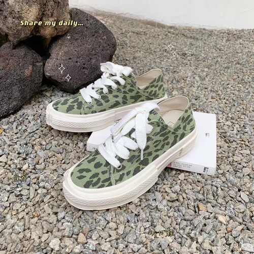 British-style Casual Canvas Shoes  Summer New Arrival Streetwear Leopard Print Dual-Use Flat Shoes Trendy Lace-Up Women's Single-layer Shoes for Instagram