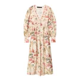 2026欧美风春女装正面系扣印花混纺连衣裙  61571