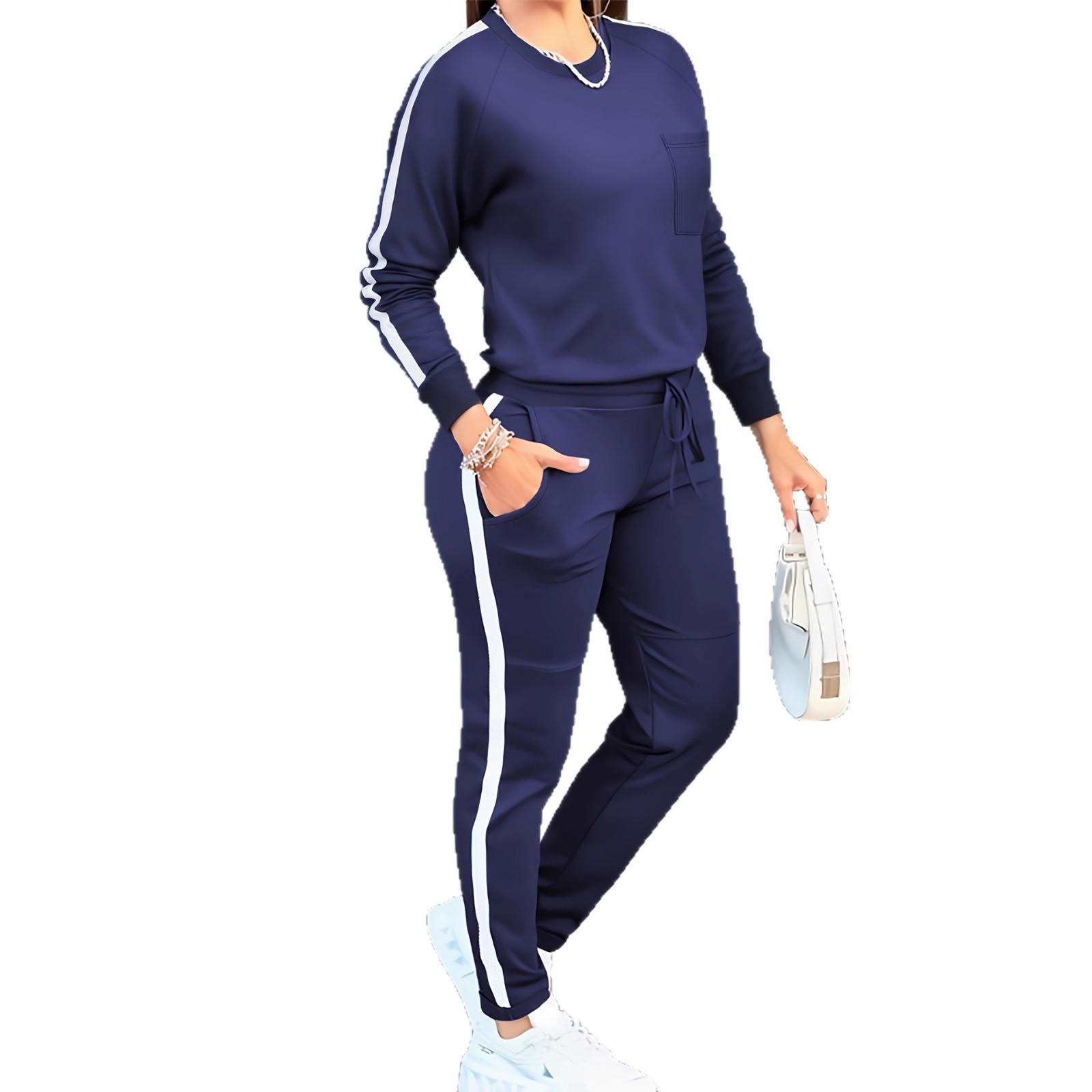 Women's Autumn Winter 2 Piece Set round Neck Long Sleeve T-Shirt High-Waisted Tapered Pants European American Style Casual Outfit_ecoleips.com